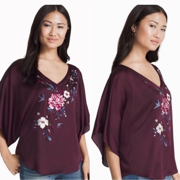 White House Black Market Silk Blend Blouse Embroidered Floral Kimono Size S NWT - Picture 4 of 9